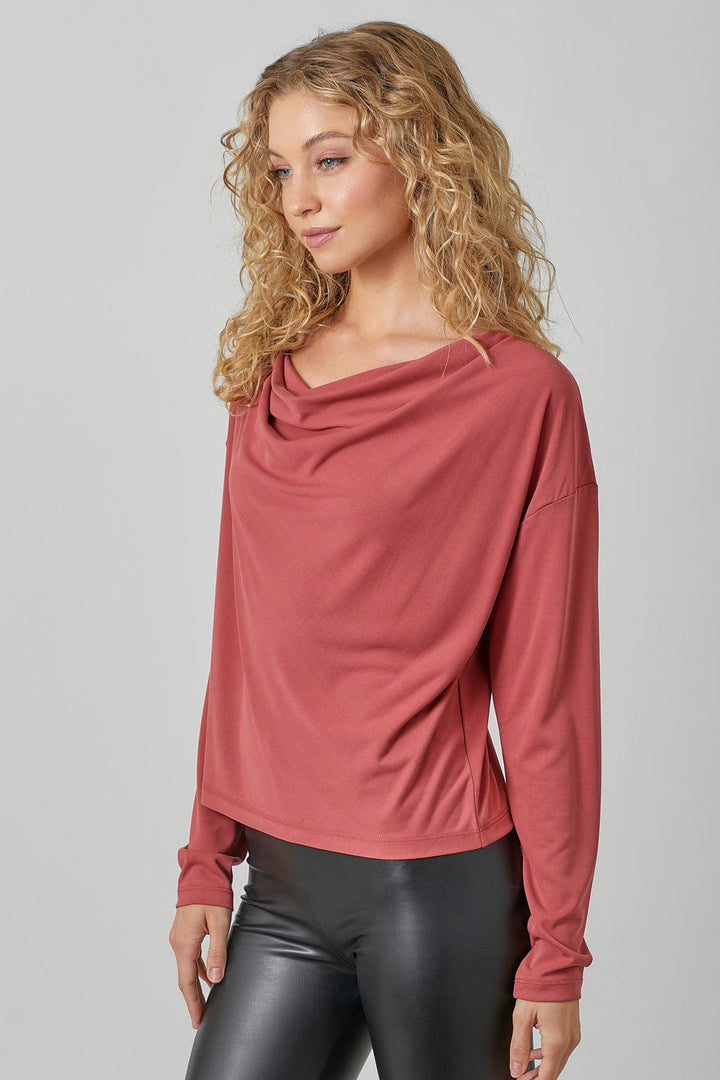 Mystree Cowl Neck Long Sleeve Loose Fit Modal Top