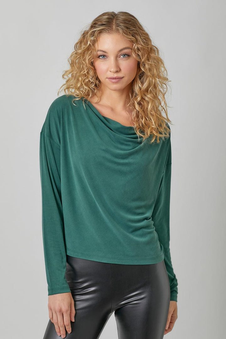 Mystree Cowl Neck Long Sleeve Loose Fit Modal Top