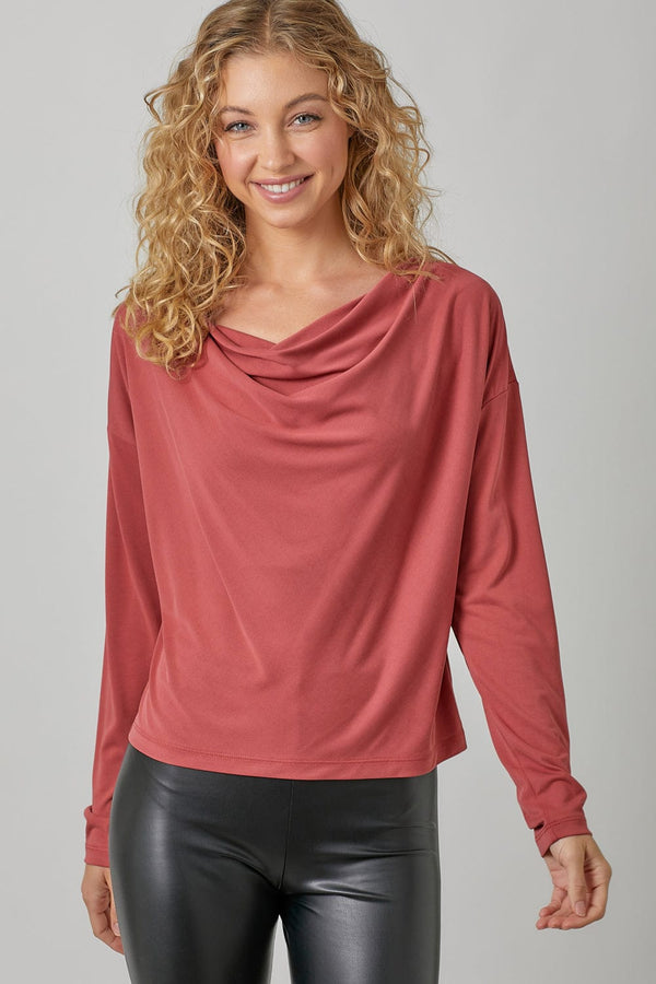 Mystree Cowl Neck Long Sleeve Loose Fit Modal Top