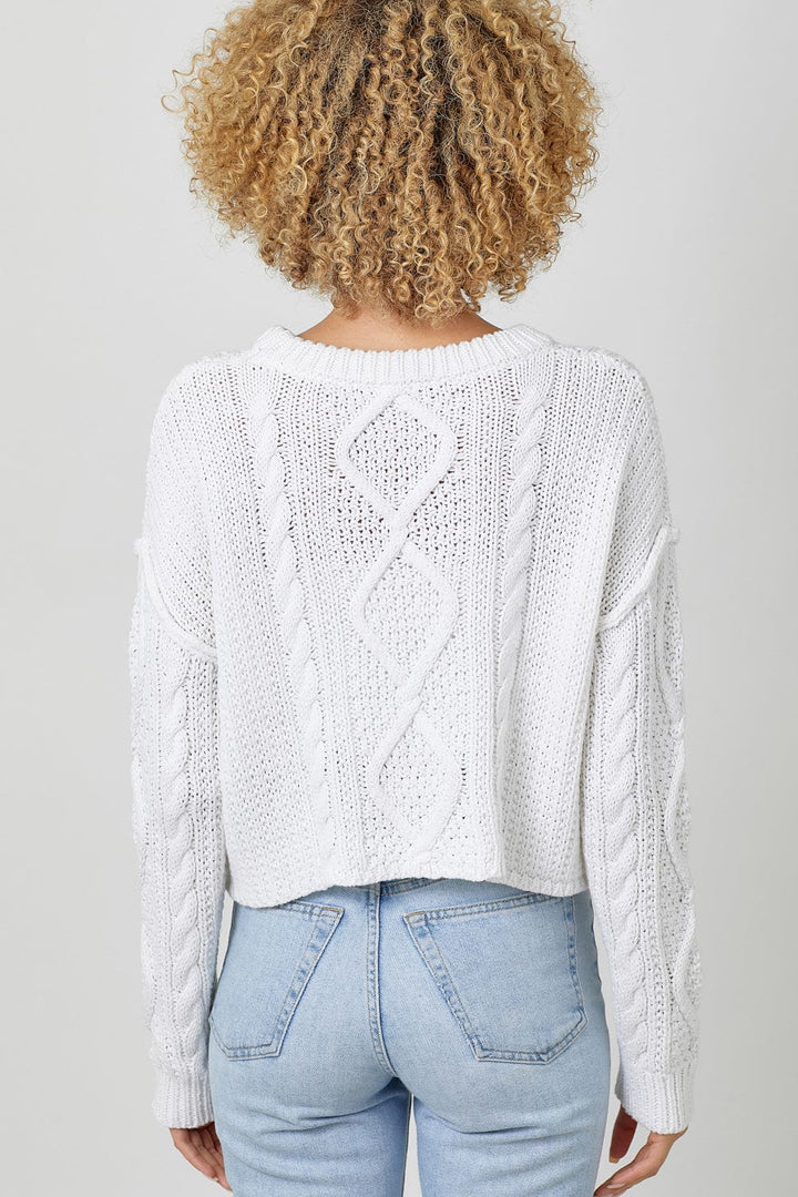 Mystree Crew Neck Cropped Cable Sweater