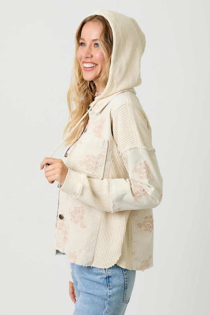 Mystree Flower Embroidery Hi-Low Hem Hoodie Jacket