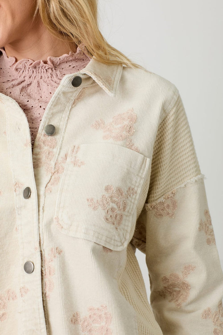 Mystree Flower Embroidery Hi-Low Hem Hoodie Jacket