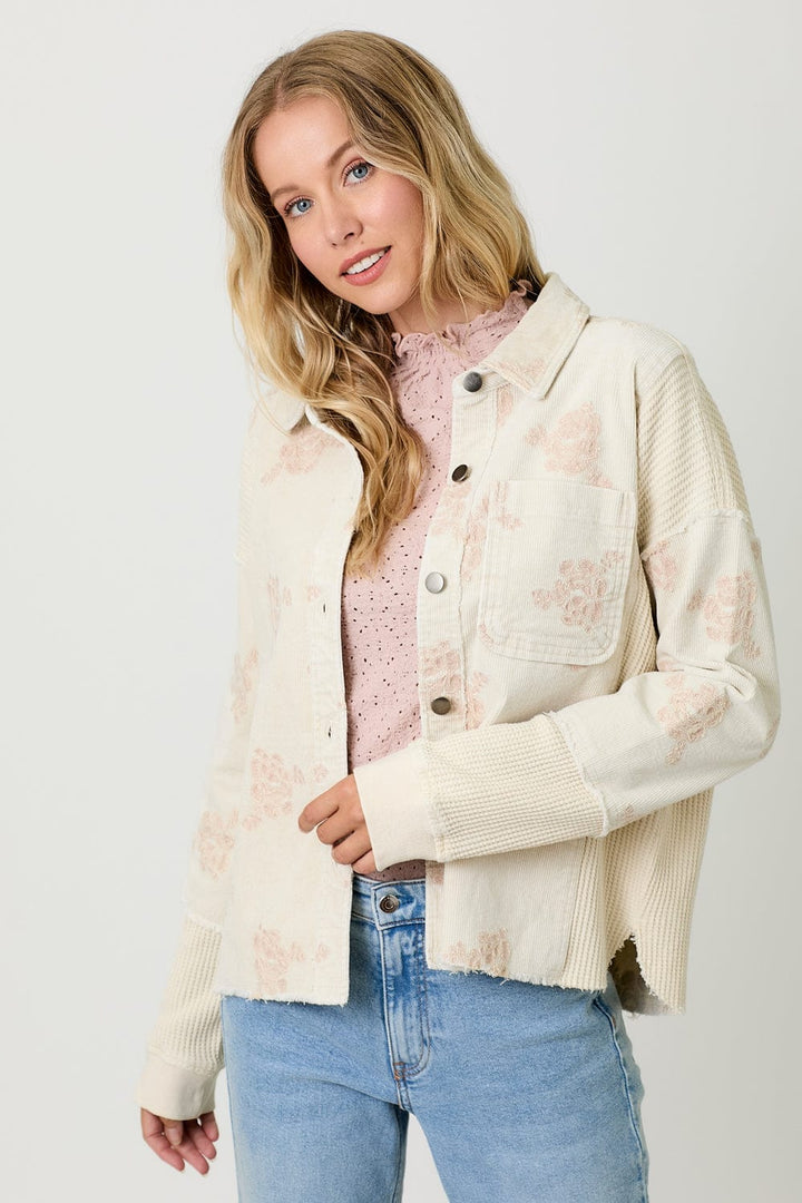 Mystree Flower Embroidery Hi-Low Hem Hoodie Jacket