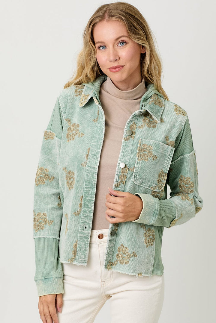 Mystree Flower Embroidery Hi-Low Hem Hoodie Jacket