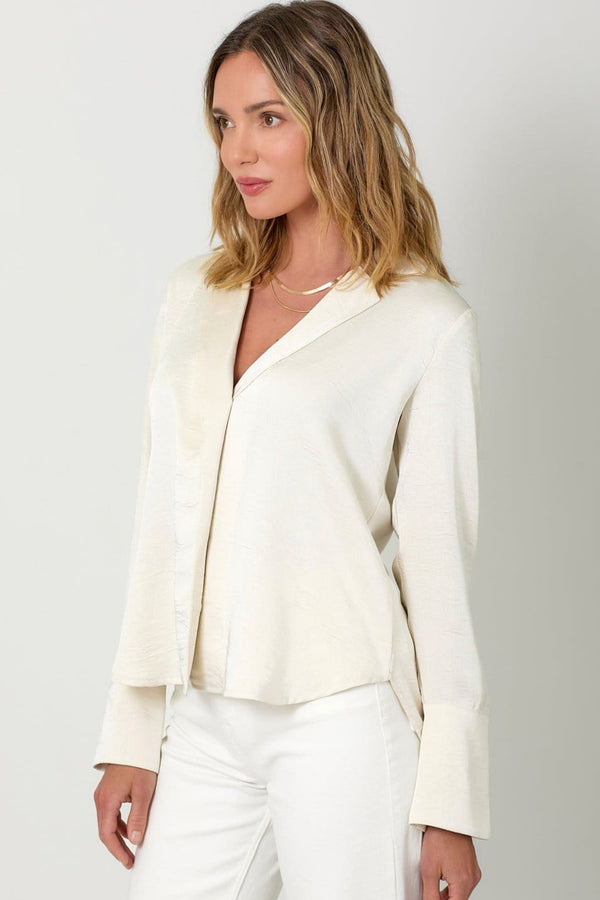 Mystree French Cuff Hidden Button Blouse