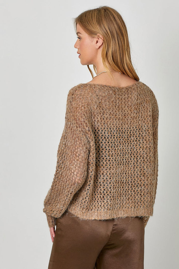 Mystree Metallic Net Boat Neck Pullover Sweater