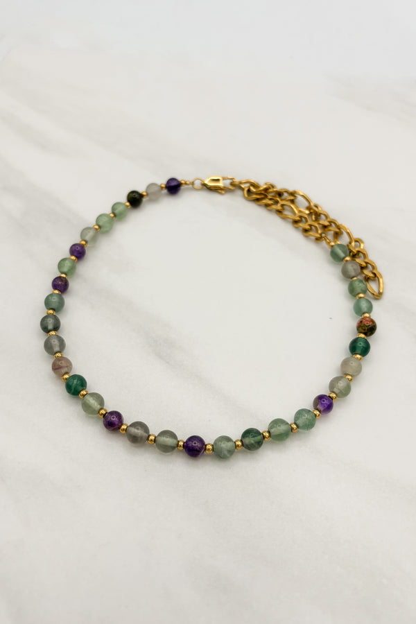 Natural Stone Bead & Gold Chain Necklace