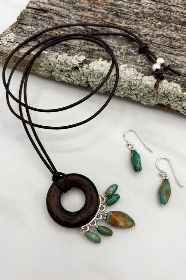 Nature's Dreamcatcher Stone, Wood, and Leather Cord Necklace, Earrings or Set