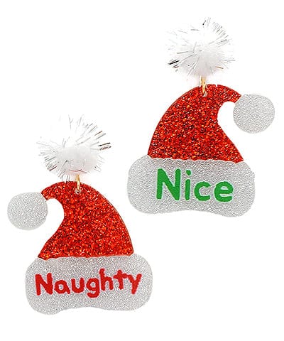 Naughty and Nice Santa Hat Christmas Earrings