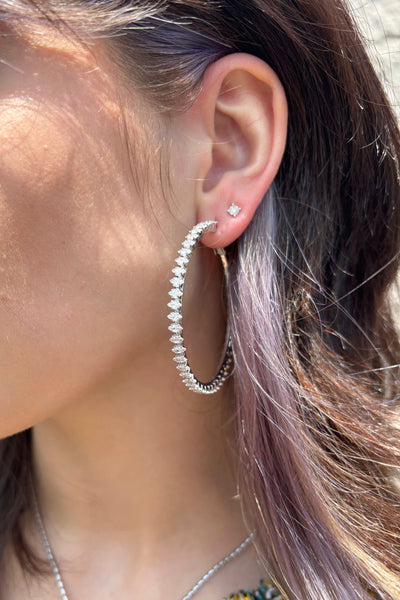 Navette Set Crystal Large Lever Back Hoop Earrings