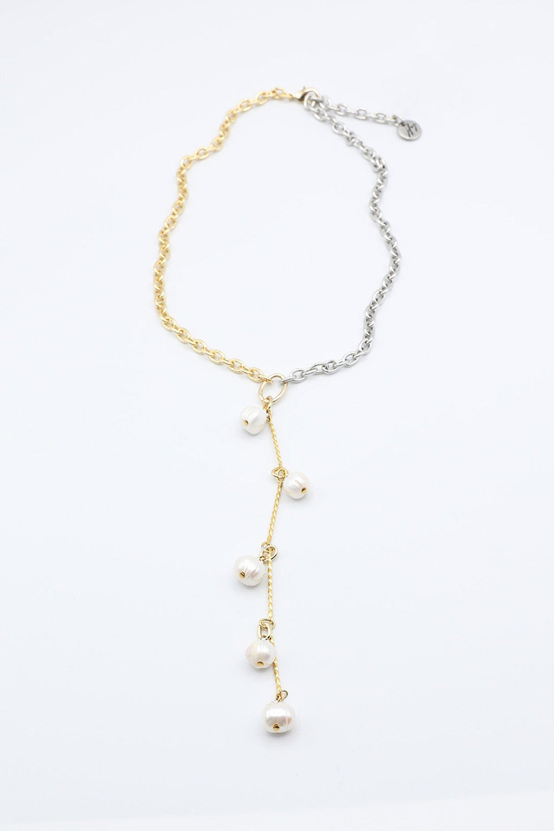 Necklace with Drop Featuring Five Freshwater Pearls