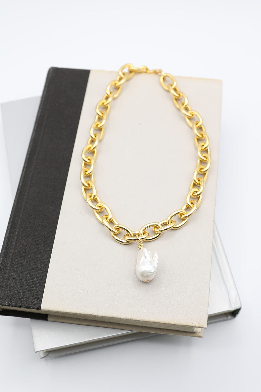 Necklace with Gold Chain and Large Baroque Pearl