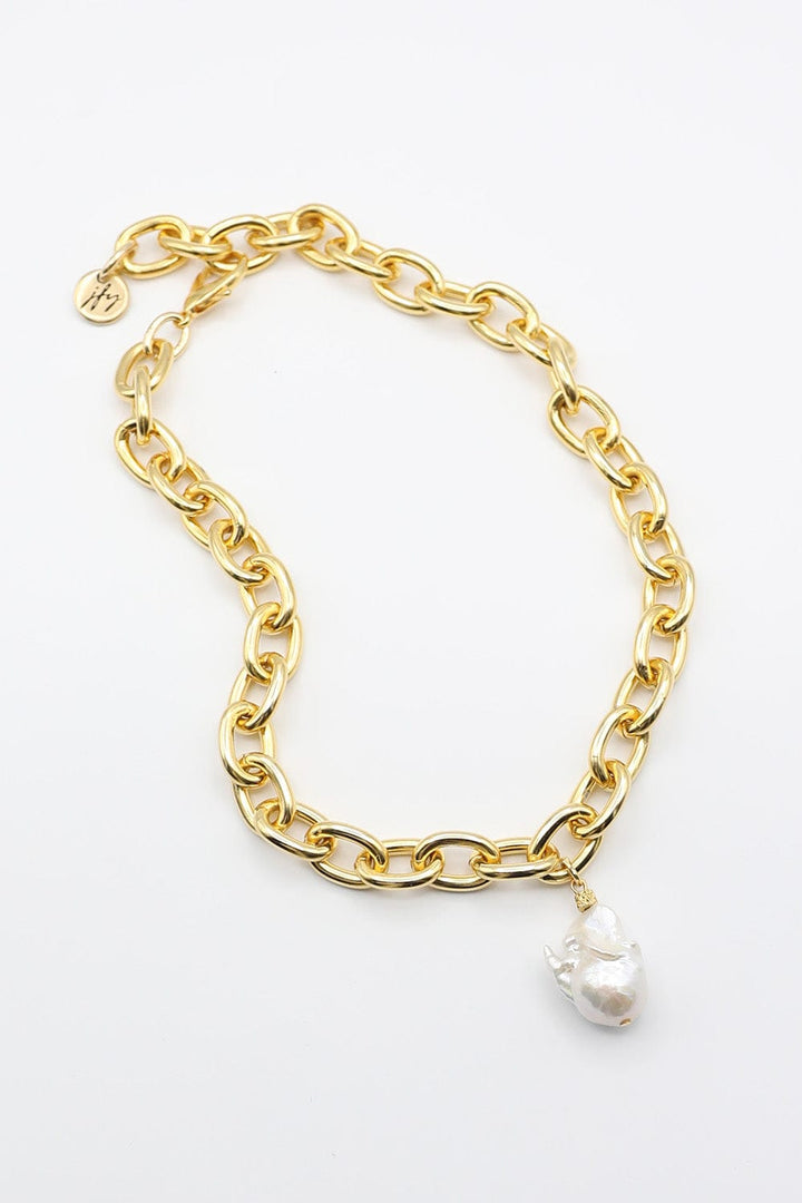 Necklace with Gold Chain and Large Baroque Pearl
