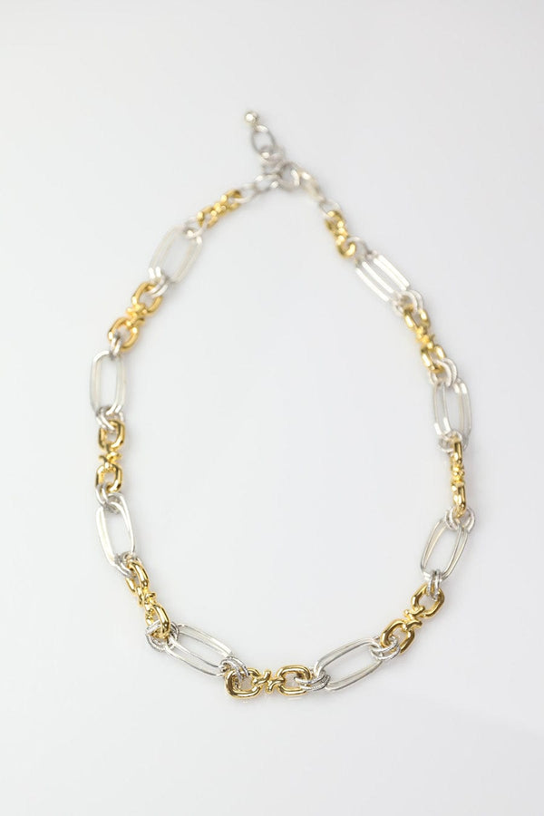 Necklace with Variety of Chain Types and Vintage Gold Knot Connectors