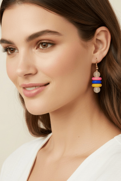 Nemi Handmade Colorful Stacked Donut Bead Dangle Earrings