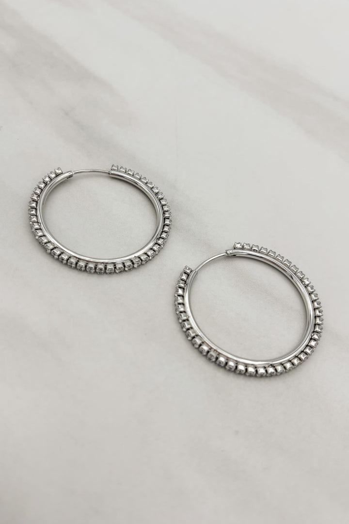 Non Tarnish Large CZ Encrusted Hoop Earrings