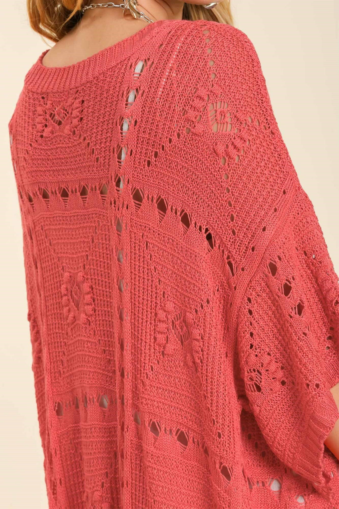 Open Front Crochet Light 3/4 Sleeves Cardigan Sweater