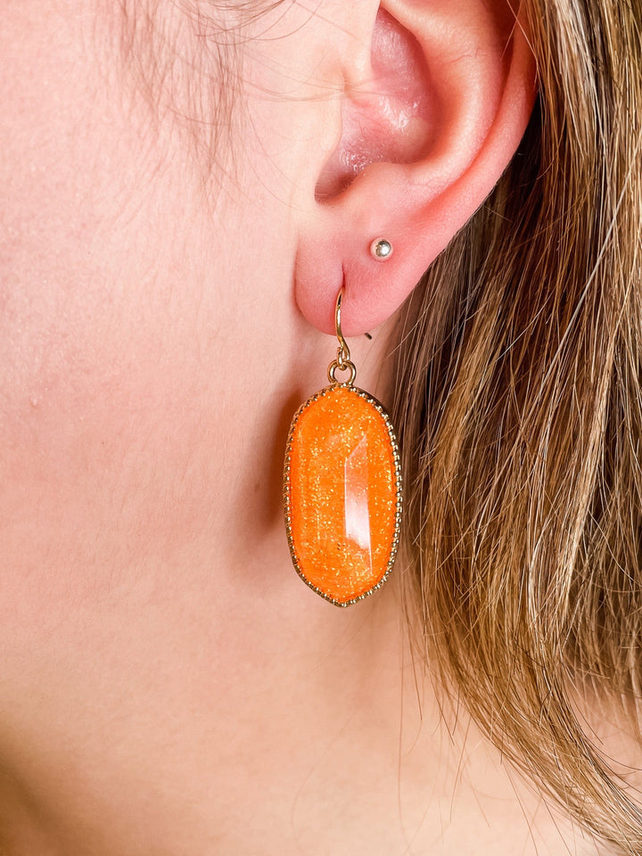 Orange and Glitter Diamond Shaped Earrings