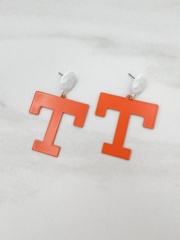 Orange and White "T" Earrings