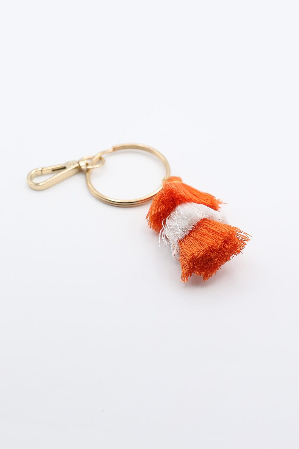 Orange and White Tassel Keychain on Large Ring with Hook