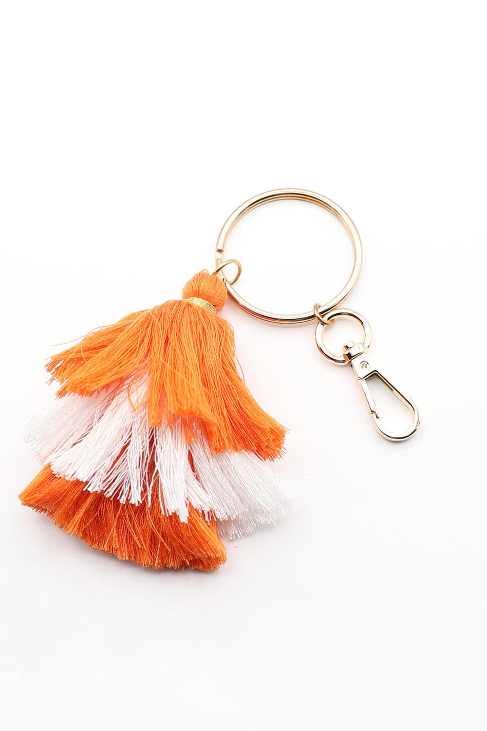 Orange and White Tassel Keychain on Large Ring with Hook