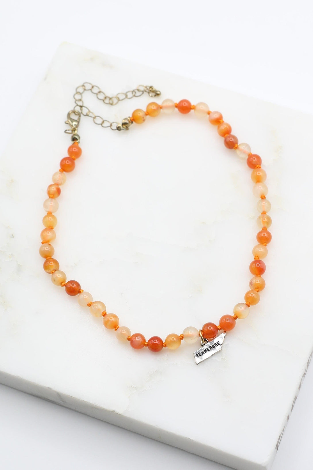 Orange Bead Necklace with Tennessee Pendant