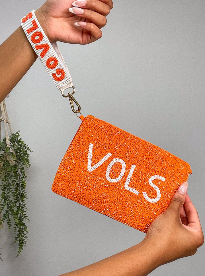 Orange Beaded Crossbody Handbag with "VOLS" on Front, Strap Sold Separately
