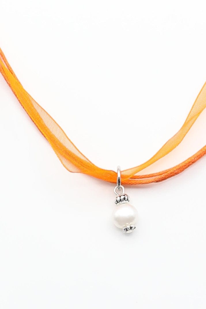 Orange Ribbon Necklace with Accent