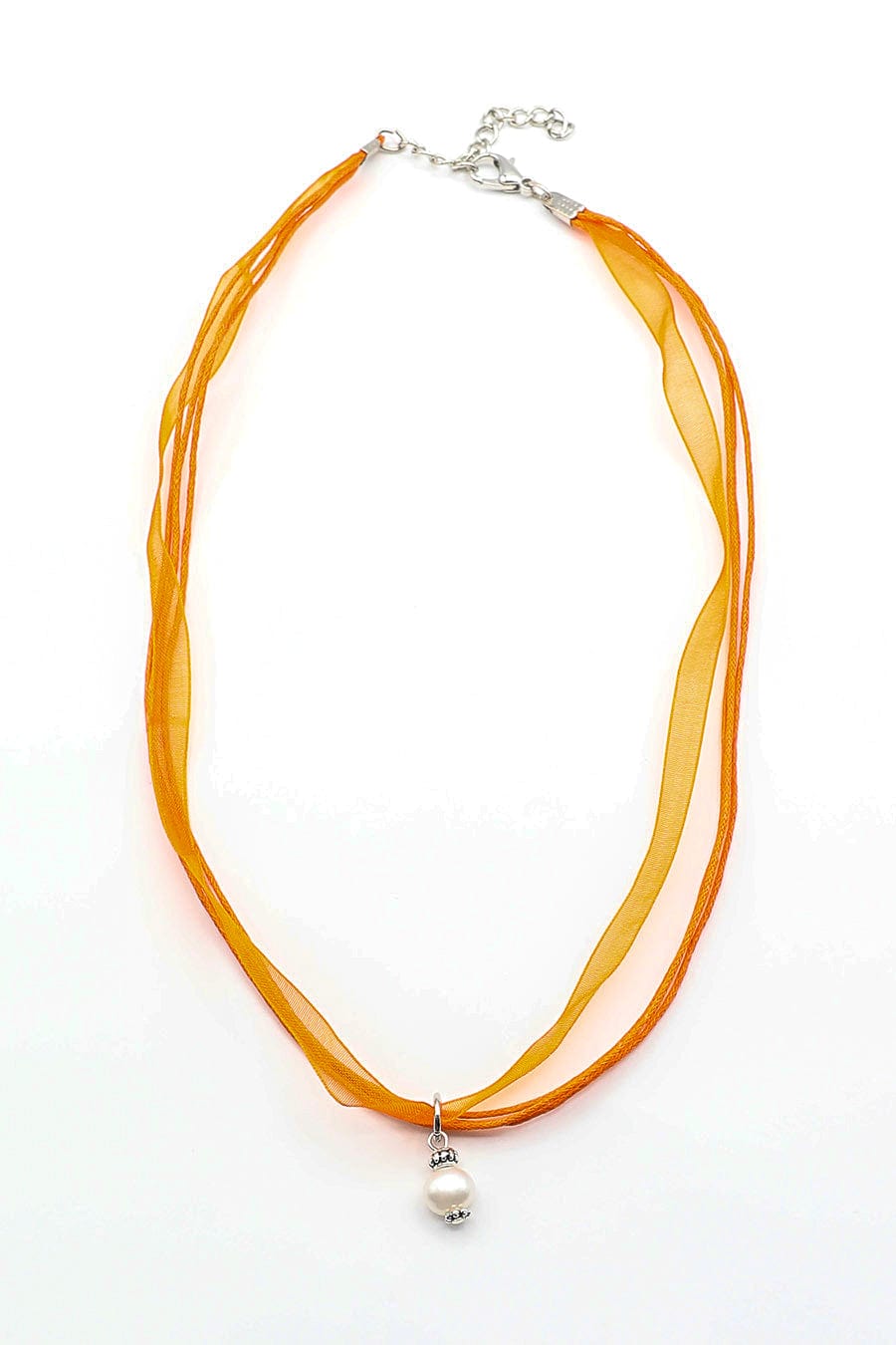 Orange Ribbon Necklace with Accent