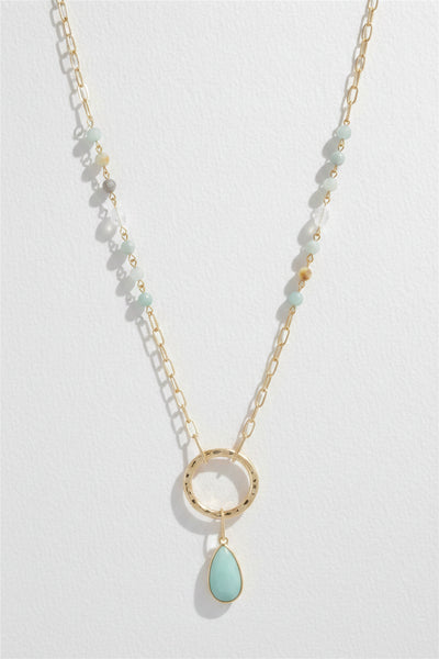 Orbona Genuine Stone and Pearl Accented Chain Necklace with Circle Pendant