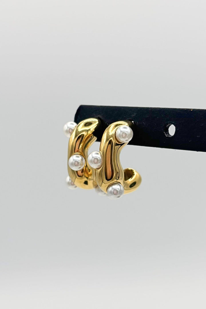 Organic Open Hoop Earrings Studded with Medium Pearls