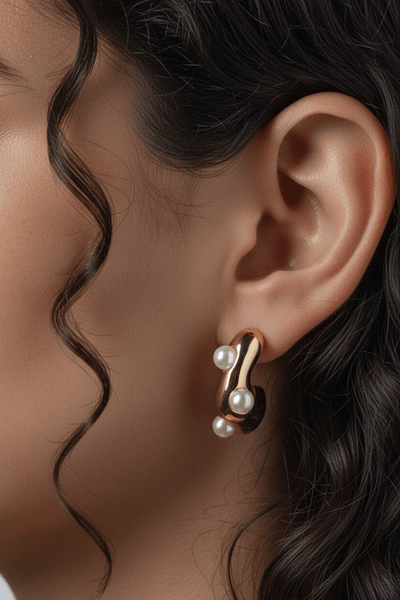 Organic Open Hoop Earrings Studded with Medium Pearls