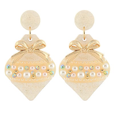 Ornate Christmas Pearl Accented Ornament Dangle Earrings