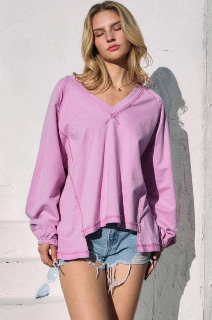 Oversized Solid Sweatshirt with Step Hemming