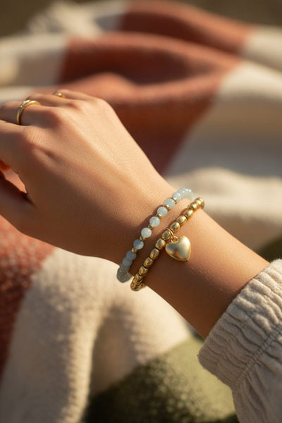 Parcae Stretchy Heart Beaded and Mixed Stone Bracelet Set