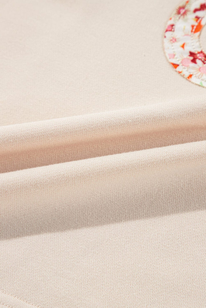 Patchwork Front Daisy Flower Exposed Seam Wide 3/4 Length Sleeves
