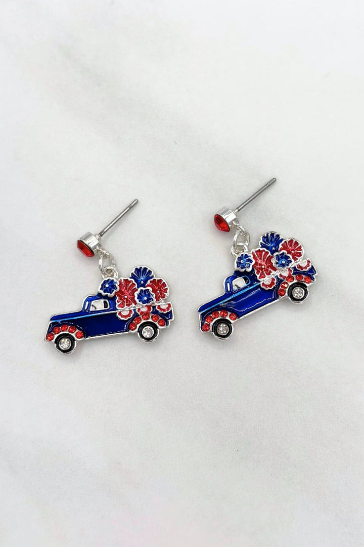 Patriotic Fireworks Truck Dangle Earrings