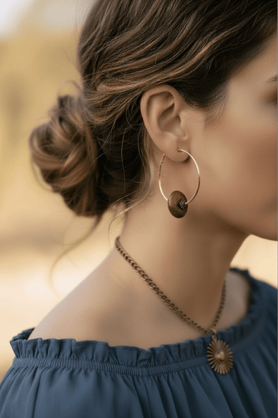 Pax Speckled Stone Simple Medium Hoop Earrings