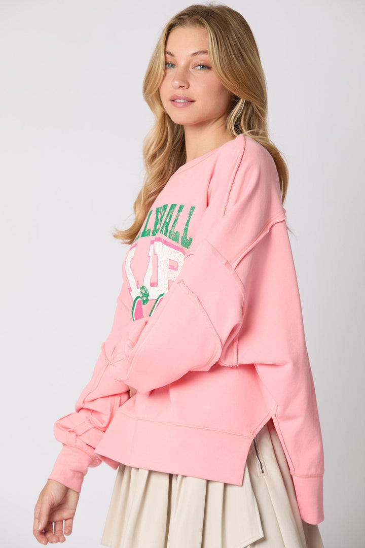 Peach Love Cotton Terry "Pickleball Club" Graphic Printed Oversized Sweatshirt