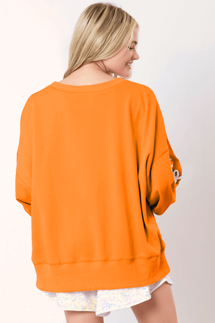 Peach Love Terry Touch Down & Football Thread Embroidered Sweatshirt