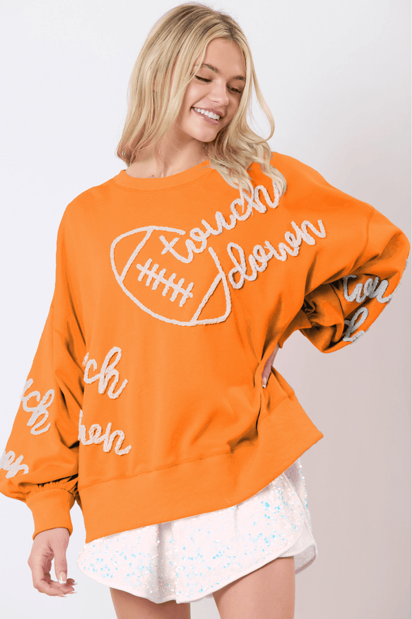 Peach Love Terry Touch Down & Football Thread Embroidered Sweatshirt