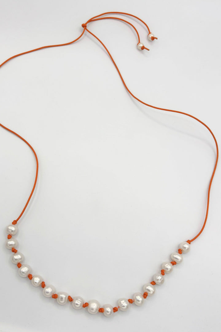 Pearl Knotted Leather Necklace