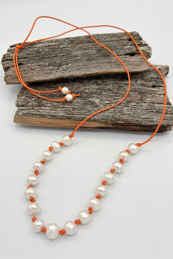 Pearl Knotted Leather Necklace