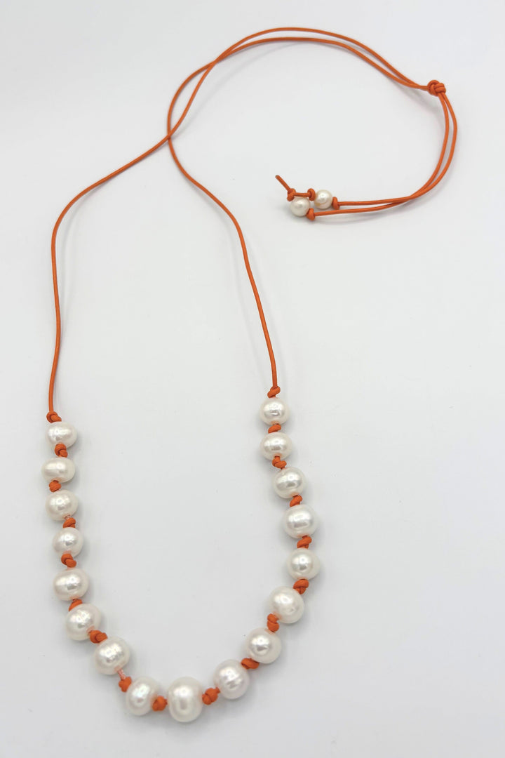 Pearl Knotted Leather Necklace