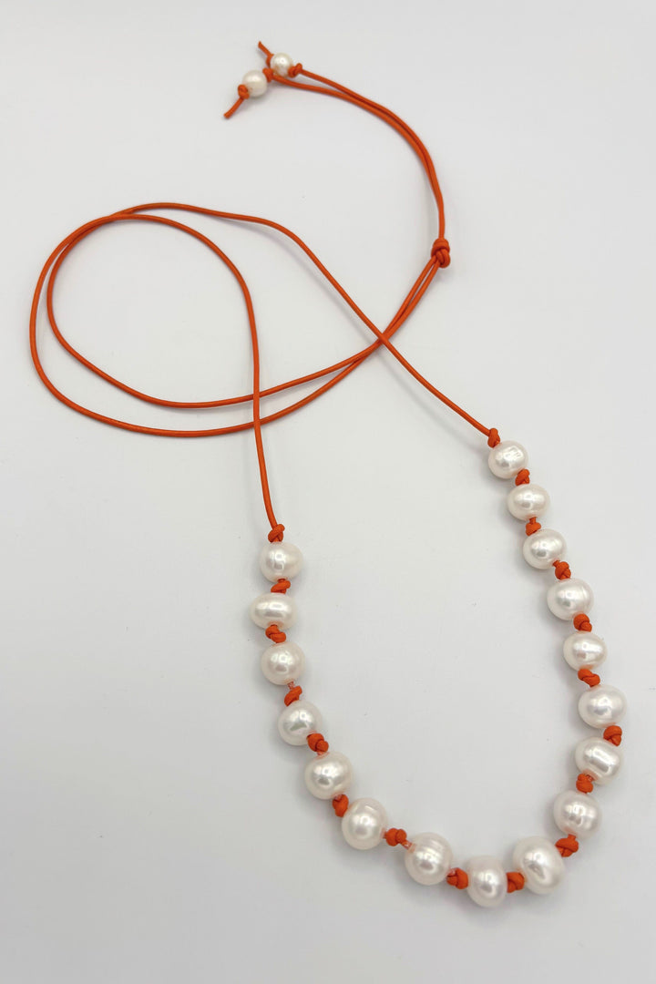 Pearl Knotted Leather Necklace