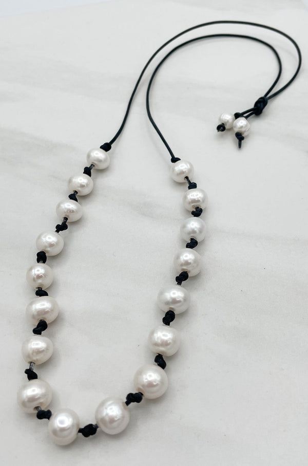 Pearl Knotted Leather Necklace