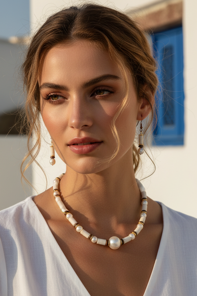 Petia Elegant Pearl Center Handmade Mixed Bead Necklace