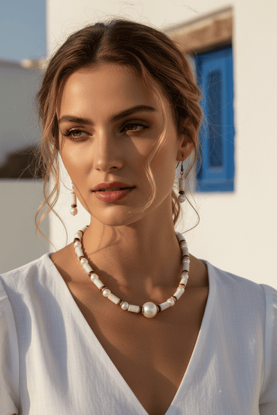 Petia Elegant Pearl Center Handmade Mixed Bead Necklace