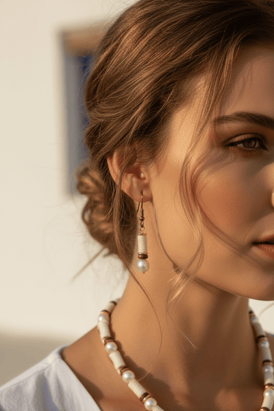 Petia Pearl Accent Simple Handmade Beaded Dangle Earrings