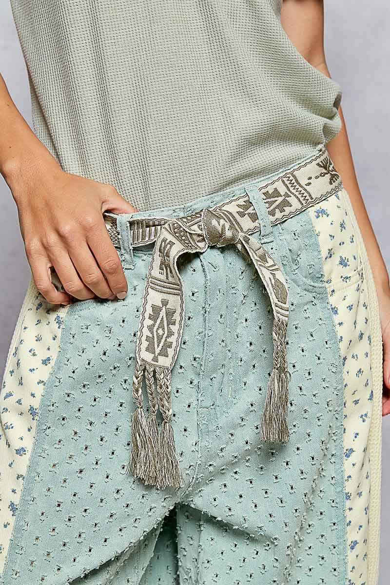 POL Braided Ends Woven Aztec Patterned Belt